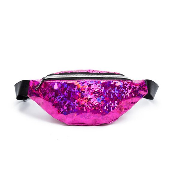 Holographic Fanny Packs 80s 90s Retro Glitter Shiny Waist Hip Travel Bag Purse - Picture 3 of 6